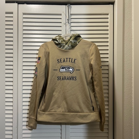 NIKE SEATTLE SEAHAWKS SALUTE TO SERVICE NFL HOODIE TAN CAMO RARE - Picture 1 of 9